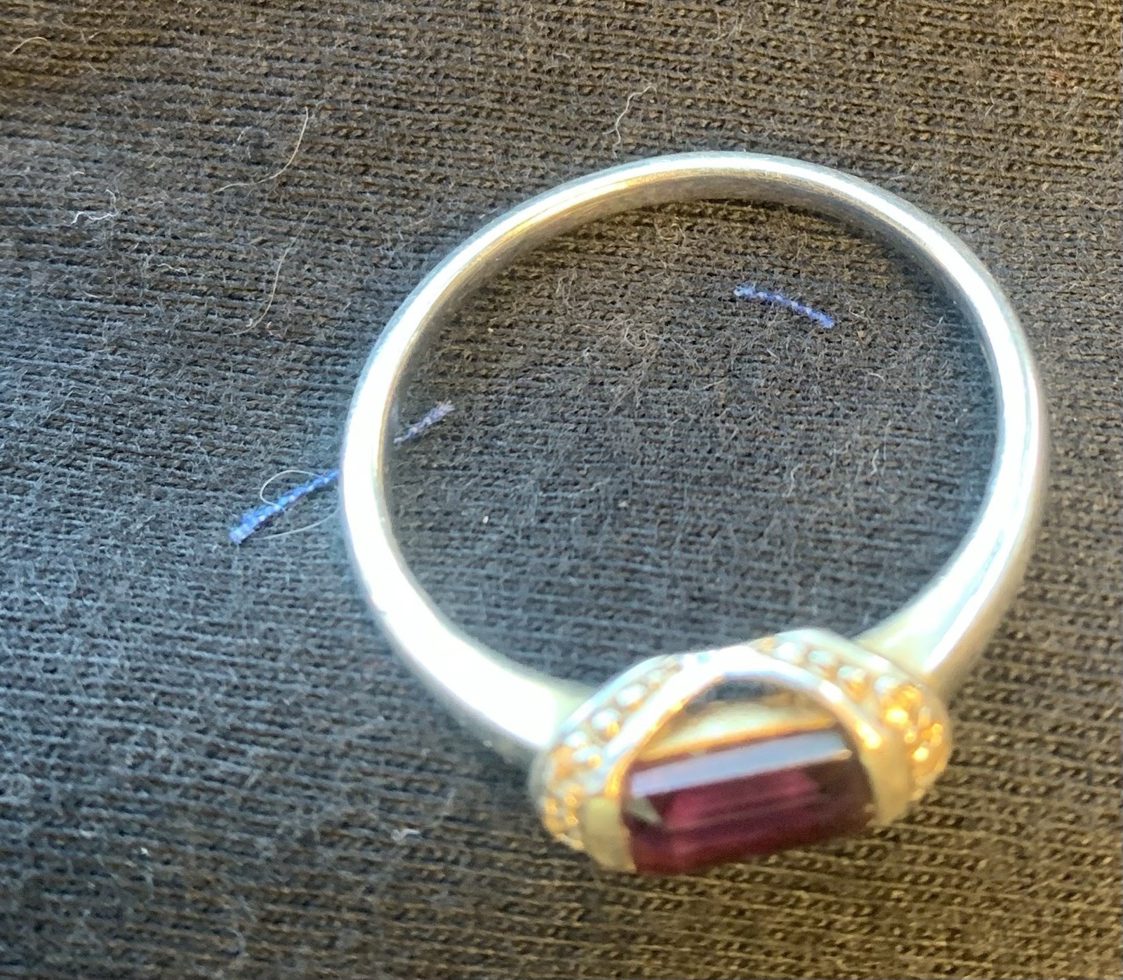 925 Sterling Ring With Deep Red Rectangular Stone… - image 4