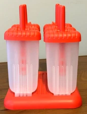 TOVOLO 4oz GROOVY POPSICLE MOLDS - Set (6) With TRAY - Orange/Frosted Clear -XPO