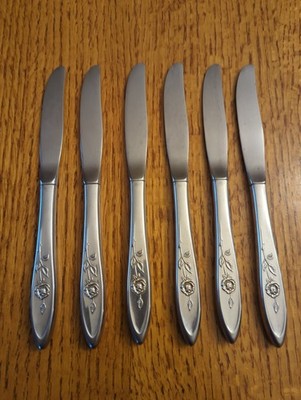 6 Knives   Oneida   Modern Hollow Knife  My Rose Pattern  Stainless