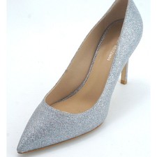 Stuart Weitzman Leigh Silver Glitter Pointed Toe Heel Pump SZ 8 495