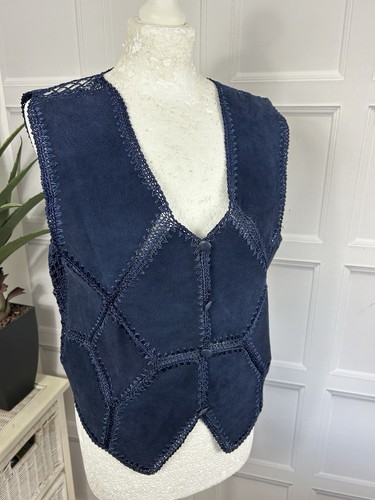 Liz Claiborne Leather Waistcoat Chest Size 36in With Lace Design Trim In Blue - Picture 4 of 17