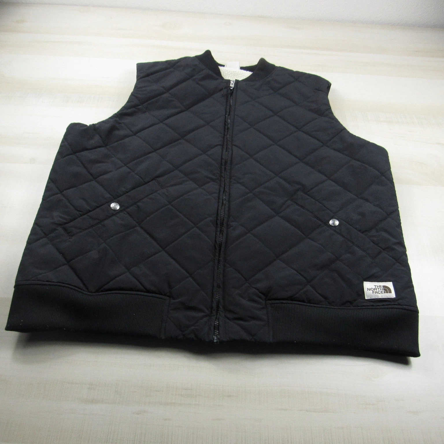 North Face Vest Mens Extra Large Black Quilted Sherpa Lined Zip Outdoor Hiking