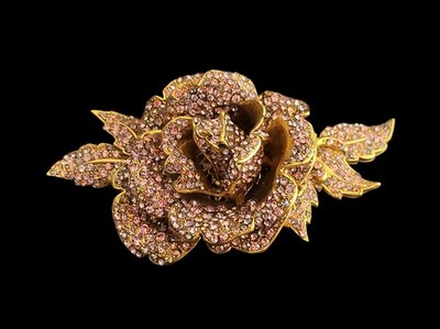 Vintage signierte Jose Maria BARRERA rosa Strass Rose Brosche riesige 3D Landebahn Anstecknadel