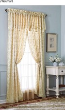 Gold Luxury Curtain/Window Panel w/ Attached Valance and Backing 54" X 84 Inch