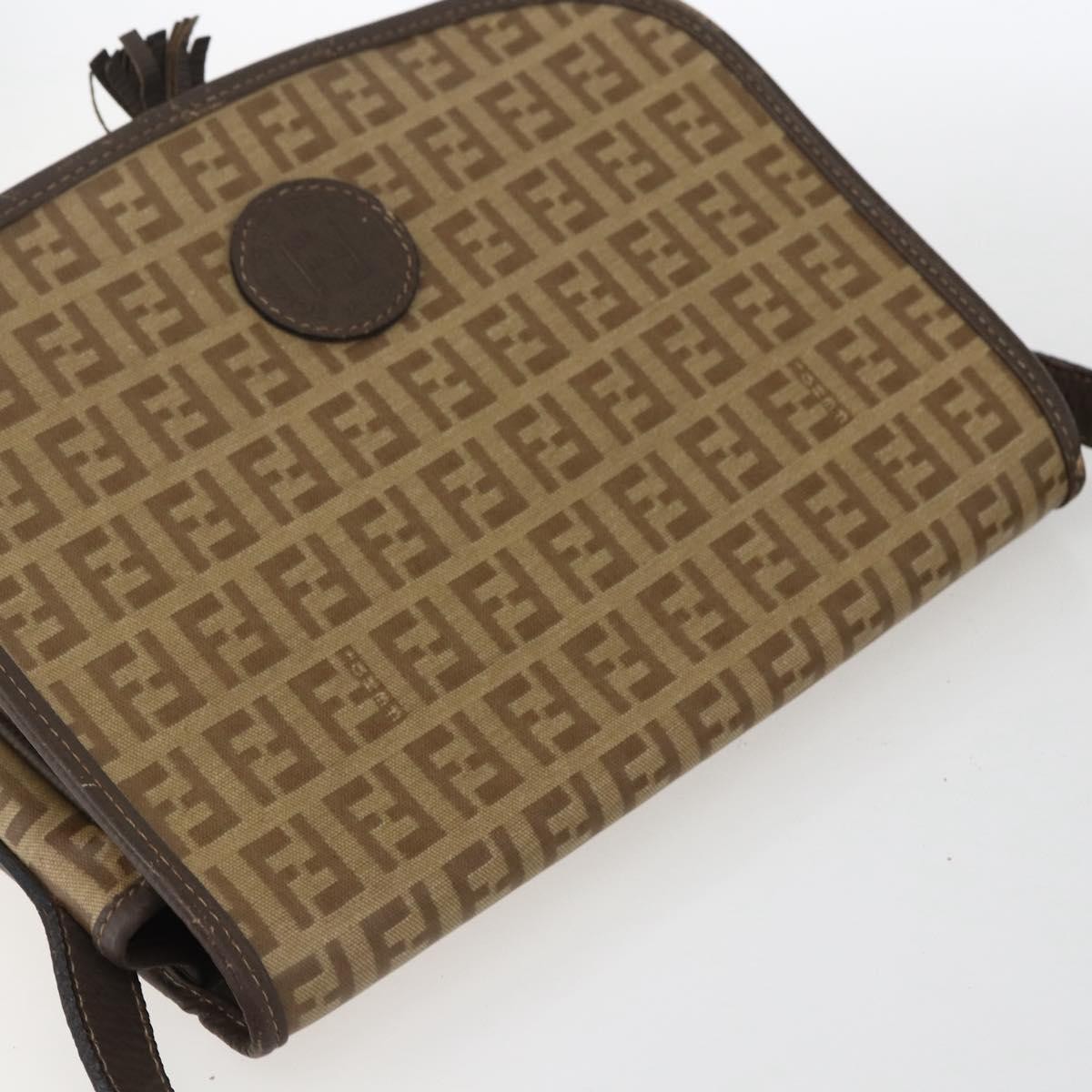 FENDI Zucchino Canvas Shoulder Bag Coated Canvas Beige Silver Auth 169510 thumbnail 6