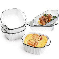 Double-handled rectangular ceramic baking dish, featuring smooth glaze finish