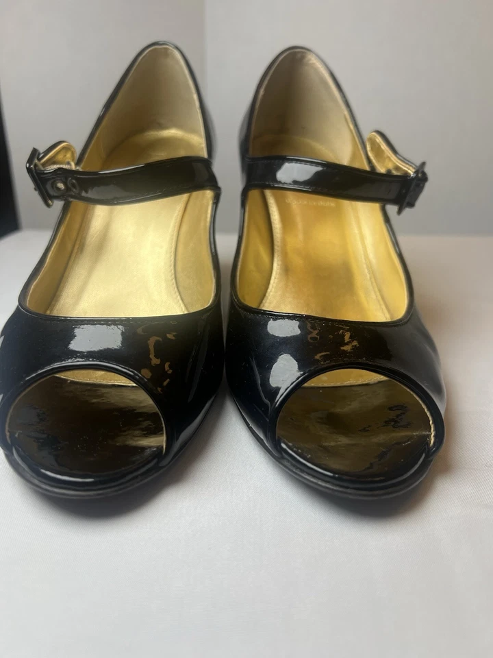 J. Zapatos de salón Crew para mujer Mary Jane charol negro tacón punta abierta talla 9 Italia Foto 4 de 4