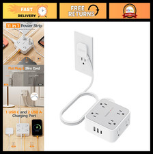 Surge Protector Power Strip with 8 Outlets & 3 USB Ports, 5ft Flat Plug, 1250W