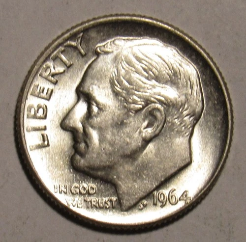 1964 D ROOSEVELT DIME, 90% Silver, BU