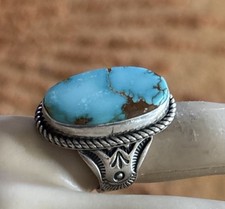 Rare Vintage Navajo Albert Jake Turquoise Sterling Silver Ring Size 6.5 Stamped
