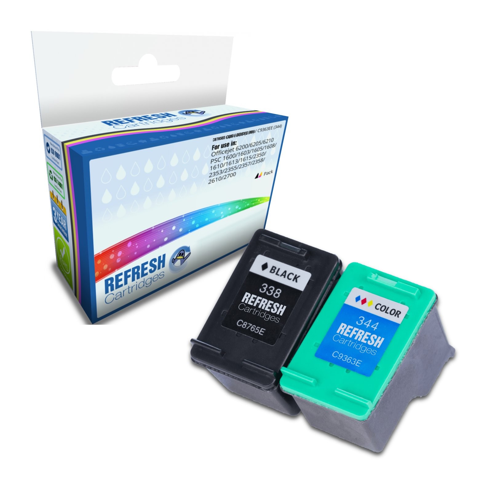 Refresh Cartridges Full Set Pack 1x #338/1x #344 Ink Compatible With HP Printers