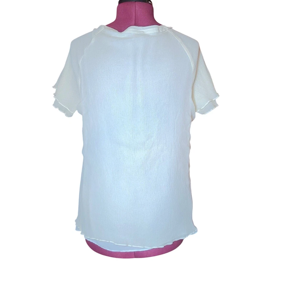 J. Jill Cream Short Sleeve Blouse Women Size XL 100% Silk Romantic Victorian - Image 2 of 4