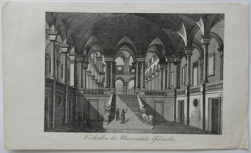 Porch of the University Building in Genoa, Italy, Old Print, Engraving