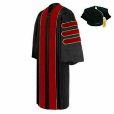 PhD graduation gown and tan-academic field