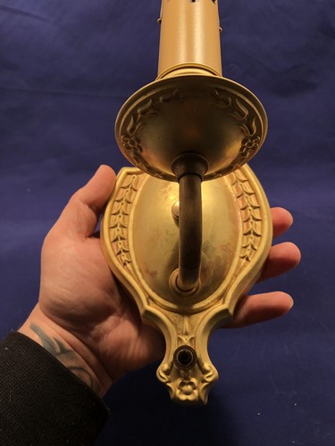 Pair of antique raw yellow brass candle wall sconces 19B - Picture 2 of 4