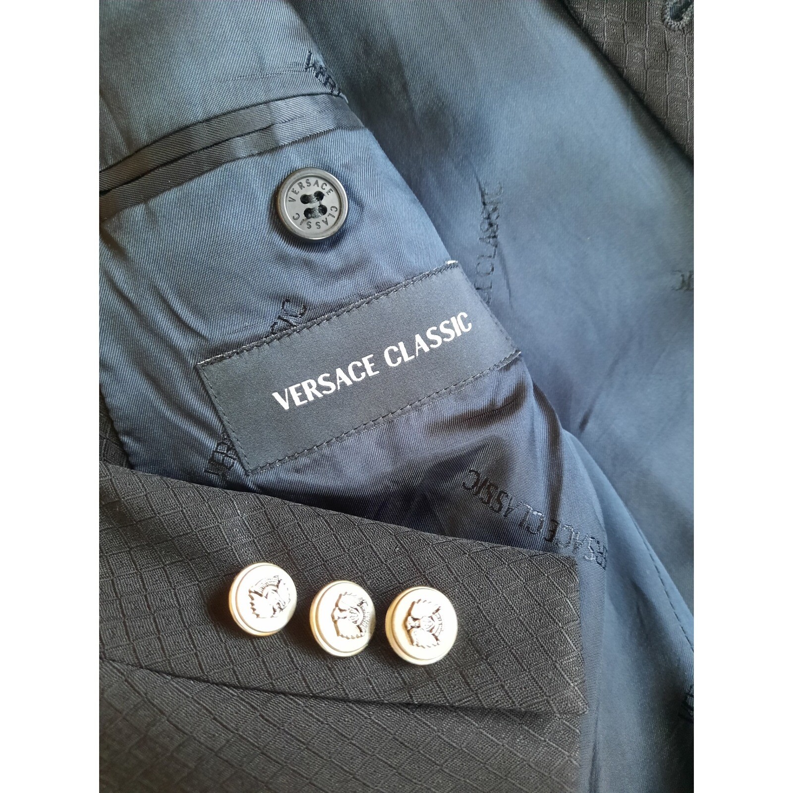 Versace Classic V2 Men 48R Wool Blazer Coat Black Four Metal Buttons Italy Made thumbnail 9