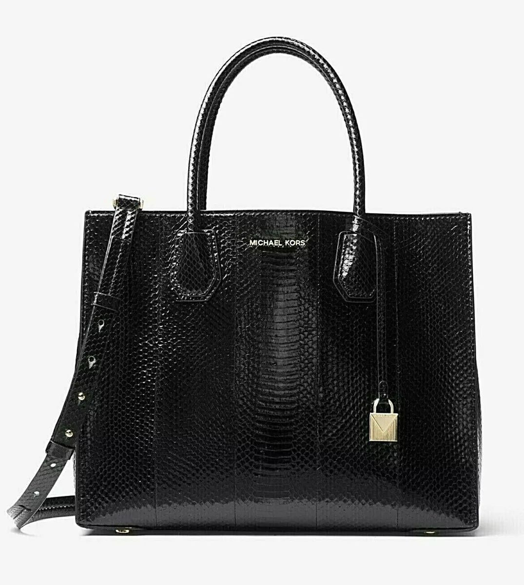 Michael Kors Selma Large Top Zip Satchel in Black Snakeskin Print