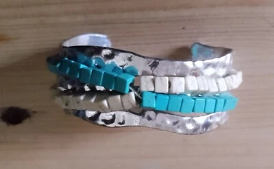 bracelet manchette en Pierre Turquoise Reconstituee - Photo 1/2