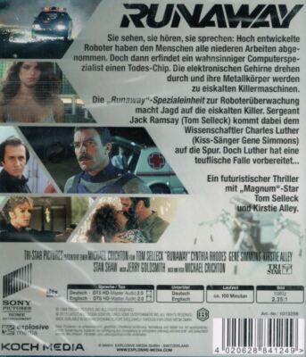 Runaway (1984) Tom Selleck Blu-Ray NEW (German Package includes
