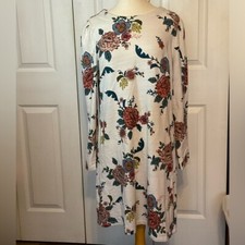 Loft Floral Long Sleeve White Dress Thick Cotton 10 Large