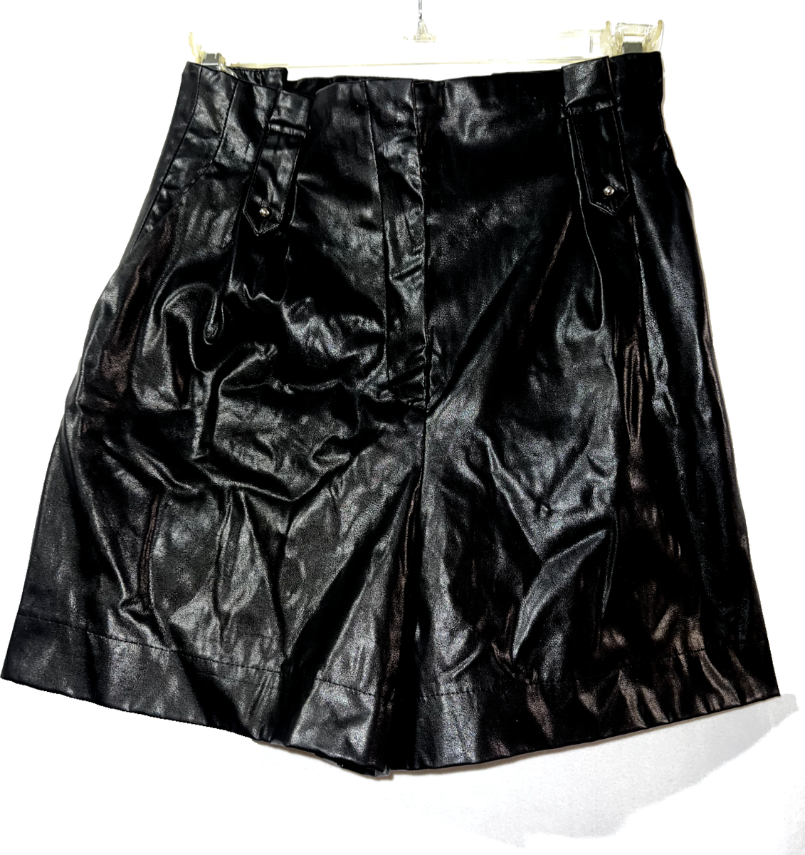 ZARA Women's Size S Black Faux Leather Pleated Shorts w/Belt Loops Pockets