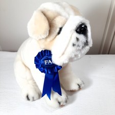 FAO Schwarz Bull Dog Plush Blue Ribbon Award ToysrUs 2014 cream puppy realistic