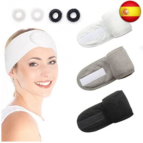 Diadema de maquillaje ajustable de 3 piezas, diadema para lavado de cara,...