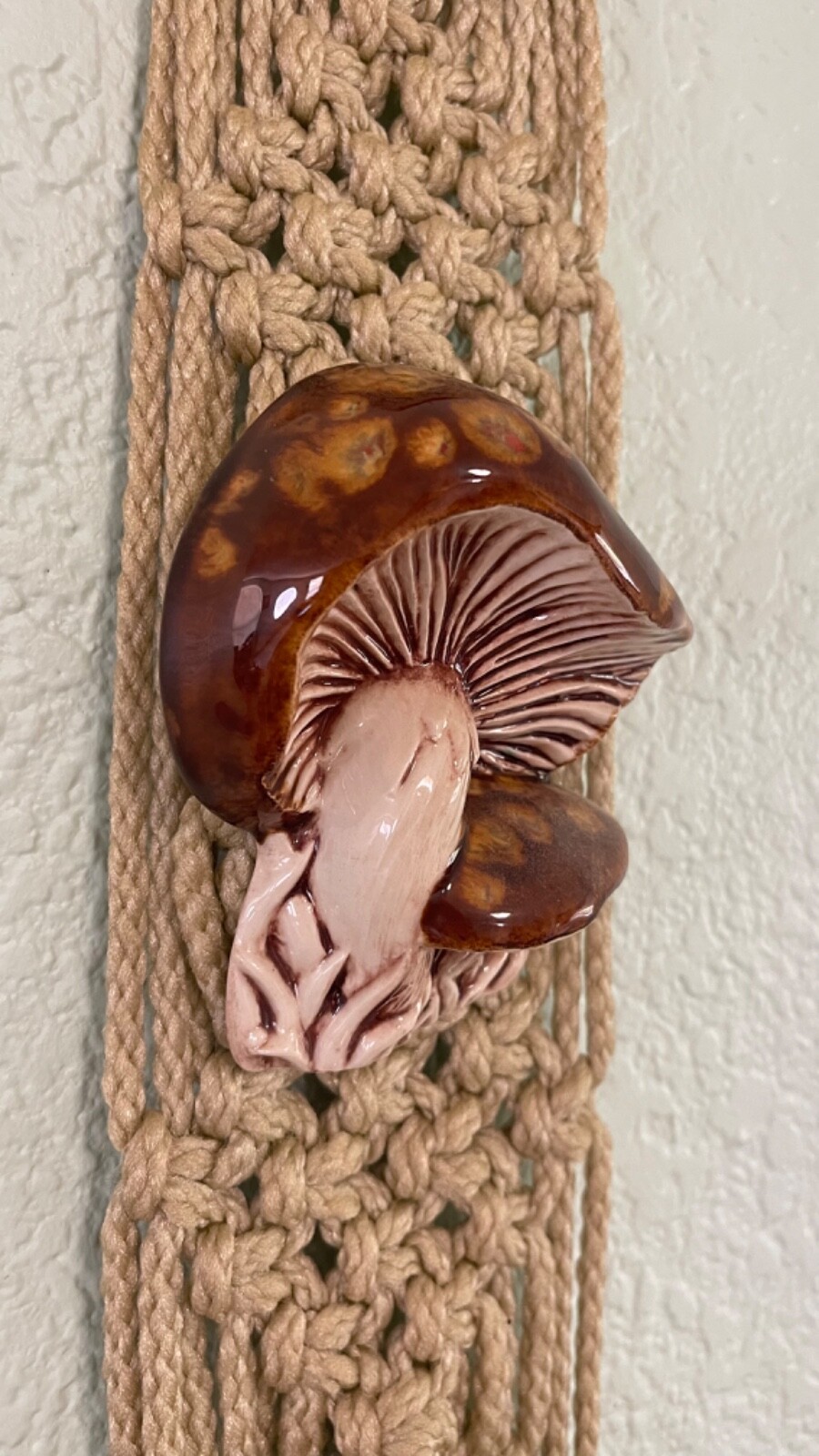 Macrame Kitchen Hanging Towel Holder Ring Mushroom Decor Fringe 26” Vintage MCM