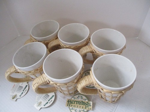 Vintage Boho Wicker Ceramic Straw Wicker Coffee Mugs Set of 6 Willow Mugs New - Picture 6 of 14