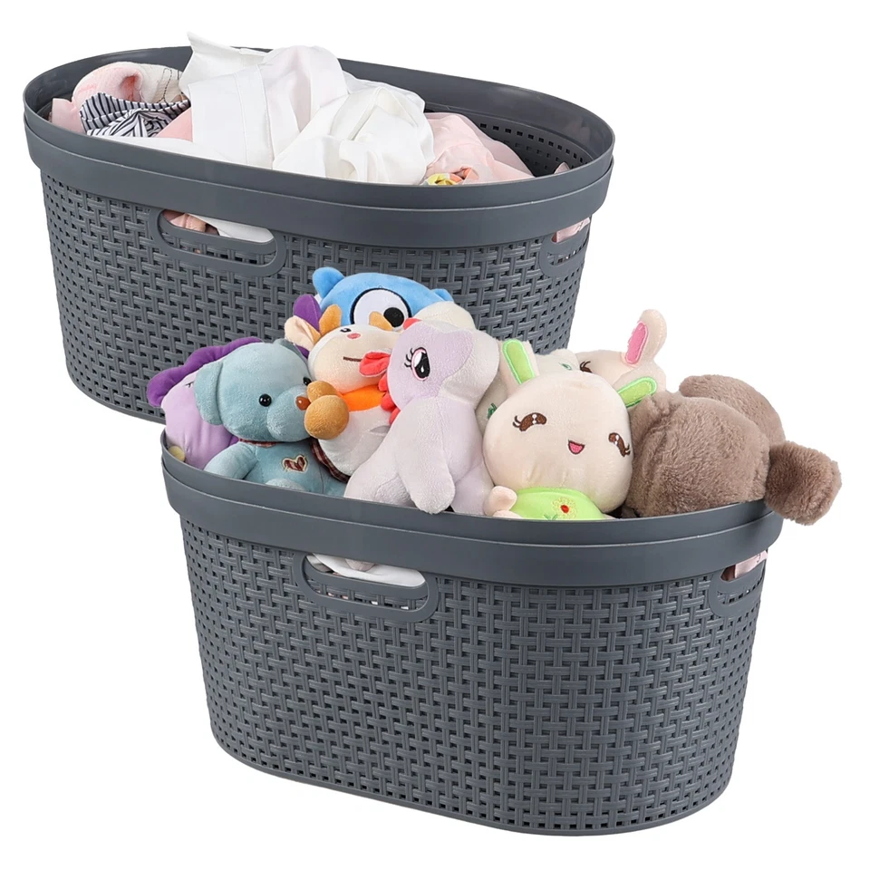 Cand 4 Pack Laundry Basket with Cutout Handles, 40 L Plastic Hampers for Laundry - Image 2 of 4