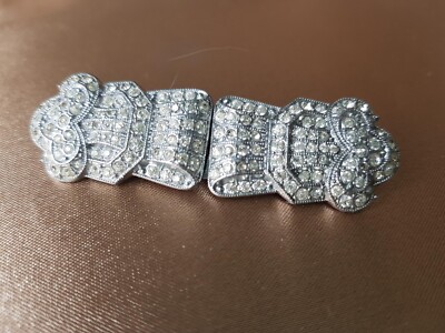 ART DECO Diamanté Dress Clips,Duette Brooch,Bridal Jewelry