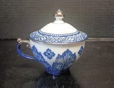 Grace By Bombay Porcelain Blue & White W/ Platinum Trim Cup With Lid