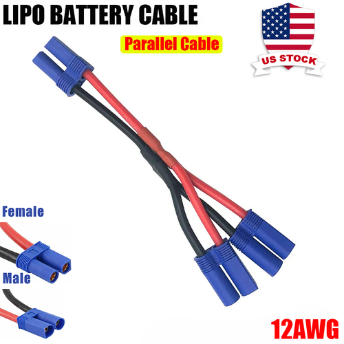 EC5 Parallel Cable Adapter 1 Female to 2 Male 12awg Wire for RC Lipo