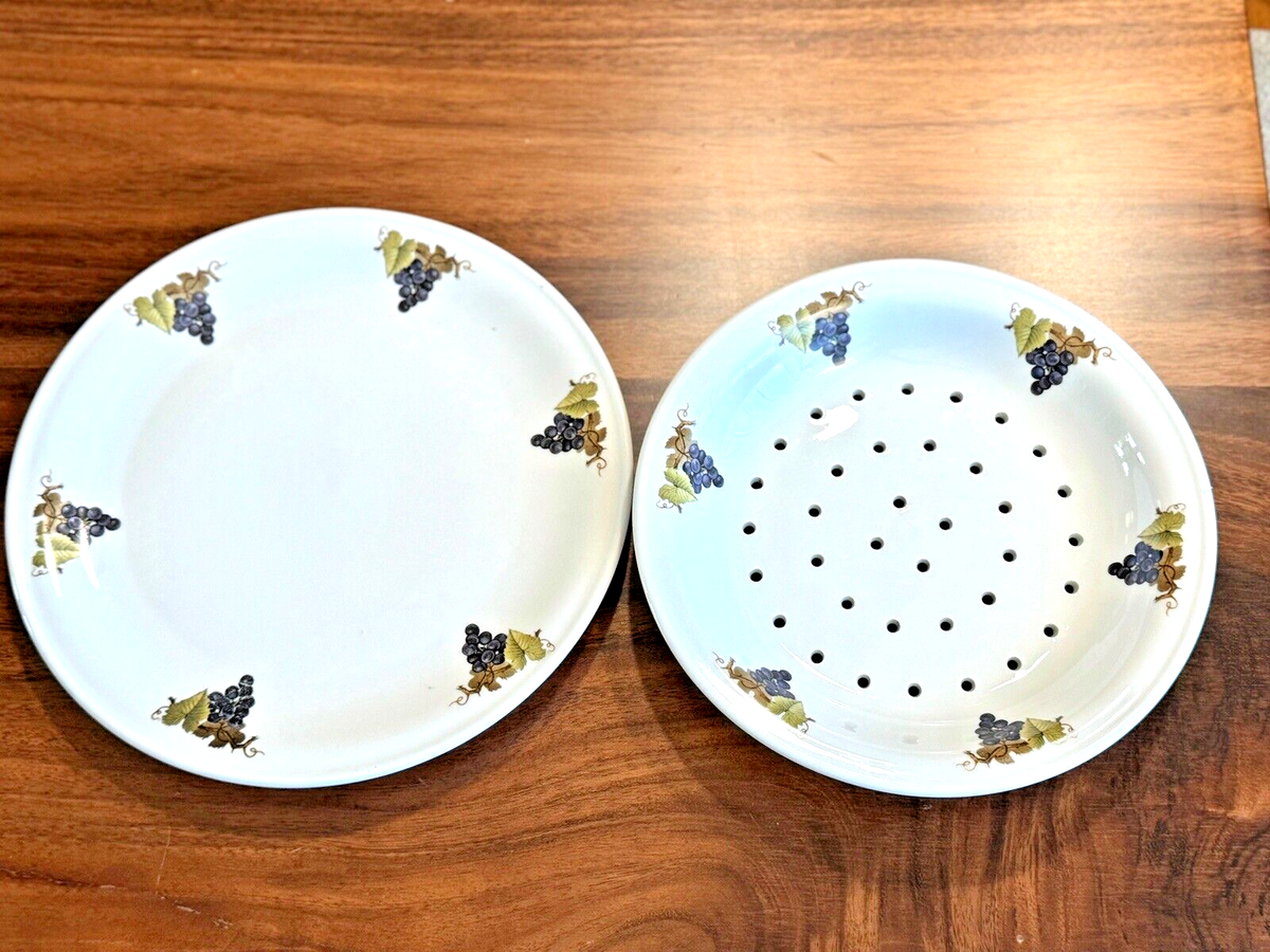 APILCO White French Porcelain Grapes Strained Fruit Bowl Colander Plate  Set