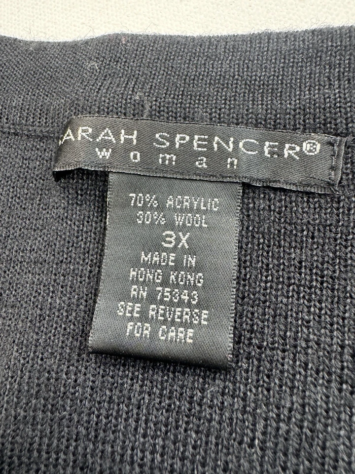 Suéter Sarah Spencer Para Mujer 3X Mezcla de Lana Sin Mangas Negro Clásico Informal Foto 3 de 4