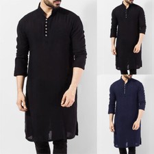 Mens Indian Kurta Shirts 100 Cotton Ethnic Party Long Sleeve Kaftan Robe Shirts