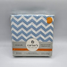 Carters Crib Dust Ruffle Blue White Chevron Zig Zag Baby Boy Nursery Decor 52x58
