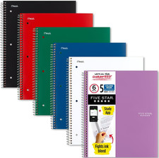 Spiral Notebooks  Study App, 6 Pack, 5 Subject, College Ruled Paper, Fights Ink