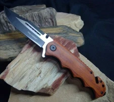 8" TAC FORCE Wood Spring Assisted Sawback Folding Pocket Knife Blade Assist Open