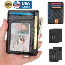 Men Women Leather Slim Credit Card Holder Wallet ID Window Front Pocket Small