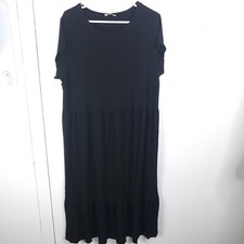Loft Dress WOmens Large Short Sleeve Tiered Solid Black Wide Neck Stretchy