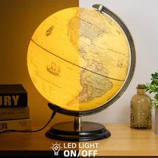 12'' Illuminated LED World Globe 720° Rotating Education Cartography Map Light