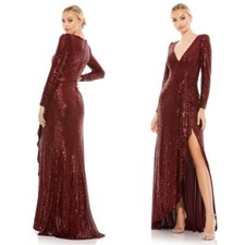 Mac Duggal Ieena NEW Sequined Faux Wrap Long Sleeve Gown in Wine Red - Size 4
