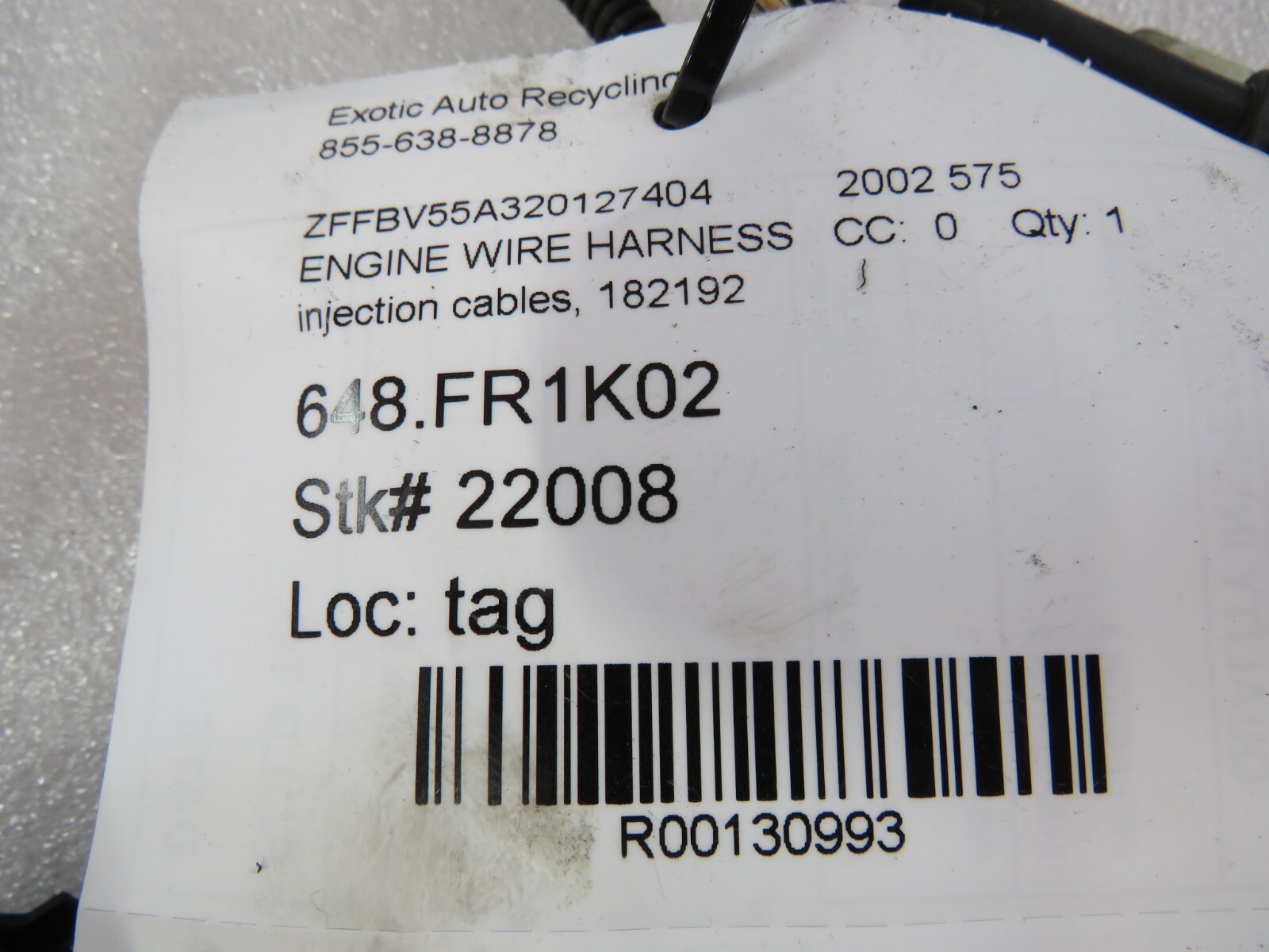Ferrari 575, Engine Injection Wire Harness, Used, P/N 182192