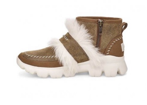UGG Fluff Punk UGGPure Lamb Fur Suede Ankle Boots Sheepskin Chestnut Brown 6 NIB - Picture 2 of 5