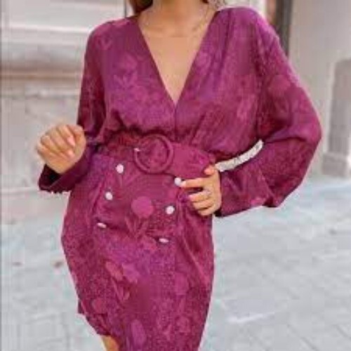 Zara Old Money 80's Floral Surplice V-Neck Belted Jacquard Mini Dress Purple L - Picture 2 of 13