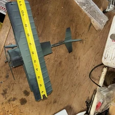 Vintage Army Green WW1 Handmade Metal  Model Biplane 12x12 x3