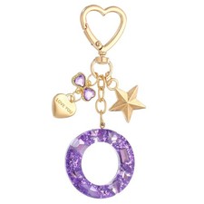 Cute Initial Letter Keychain, Letter O Keychains for Women Girls Bling Purple