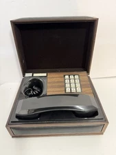 DECOTEL Personal Executive Telephone Brown Wood Grain Black Faux Leather Box Vtg