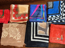 LOT OF 7 VTG DESIGNER SCARVES OSCAR, ADOLFO, ANNE KLEIN, KENZIE, RALPH LAUREN